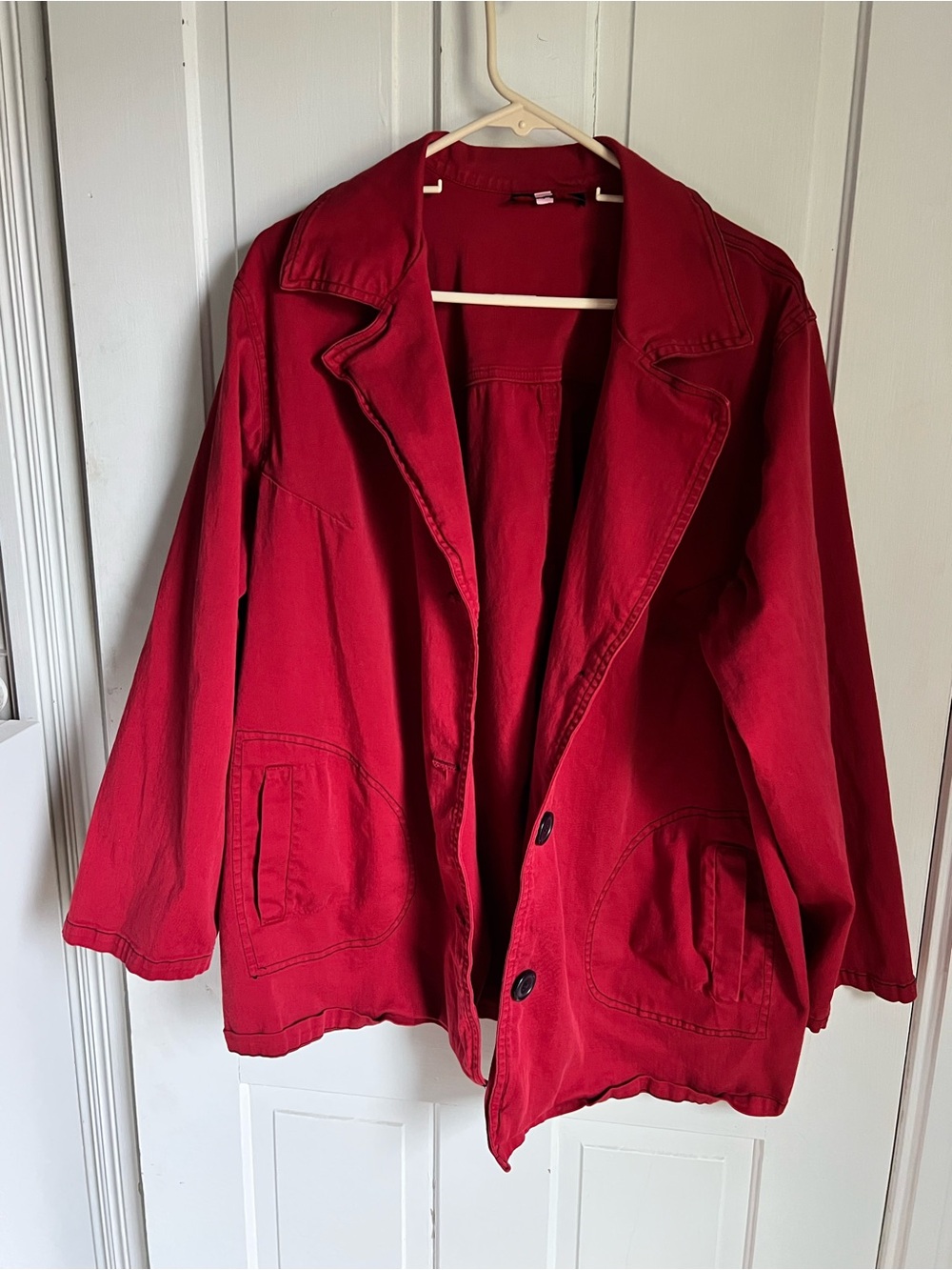 Women's Red Utility Jacket - Classic Button-Front Coat Size 2XL
